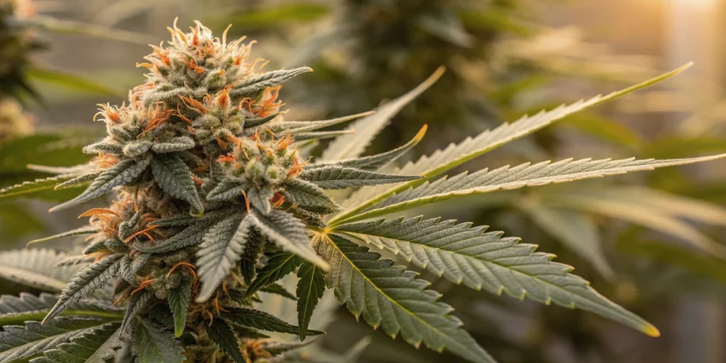 Sticky Orange XXL Auto cannabis plant growing indoors with strong leaf structure under LED lighting