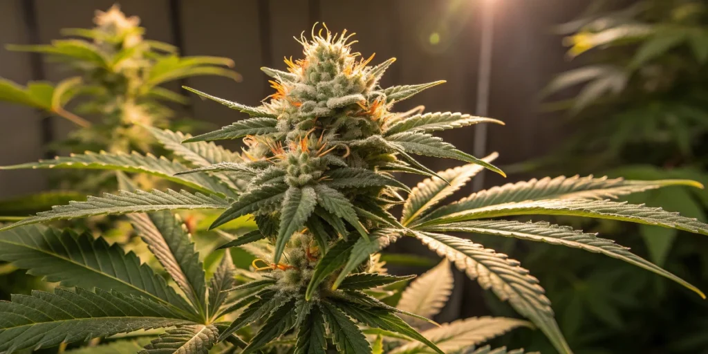 Strawberry Haze Auto flowering buds with visible trichomes