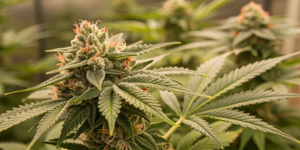 Strawberry Lemonade cannabis buds with trichomes and orange pistils