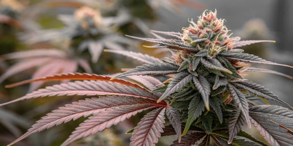 Strawberry Pie Auto flowering plant with colorful pistils and frosty buds