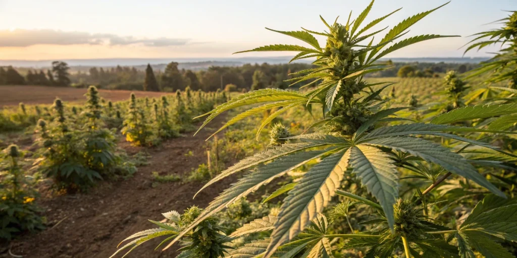 Sweet Cherry Kush cannabis plant growing outdoors during early flowering stage