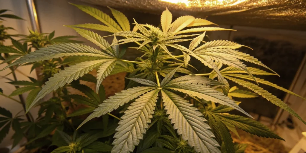 Sweety Auto cannabis plant during vegetative stage under grow lights