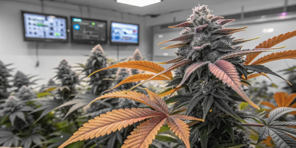Healthy Tangie Auto plant in vegetative phase showing strong leaf development under indoor grow lights.