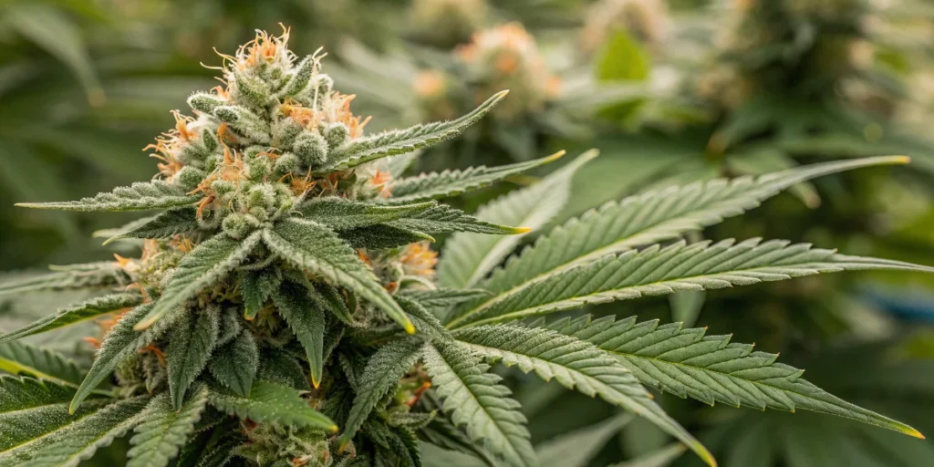 Tezla OG plant under indoor lighting receiving irrigation during vegetative growth.
