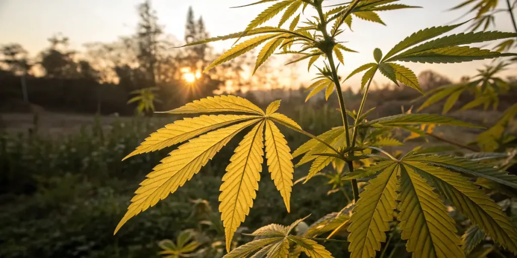Yellow cannabis leaves showing chlorosis symptoms