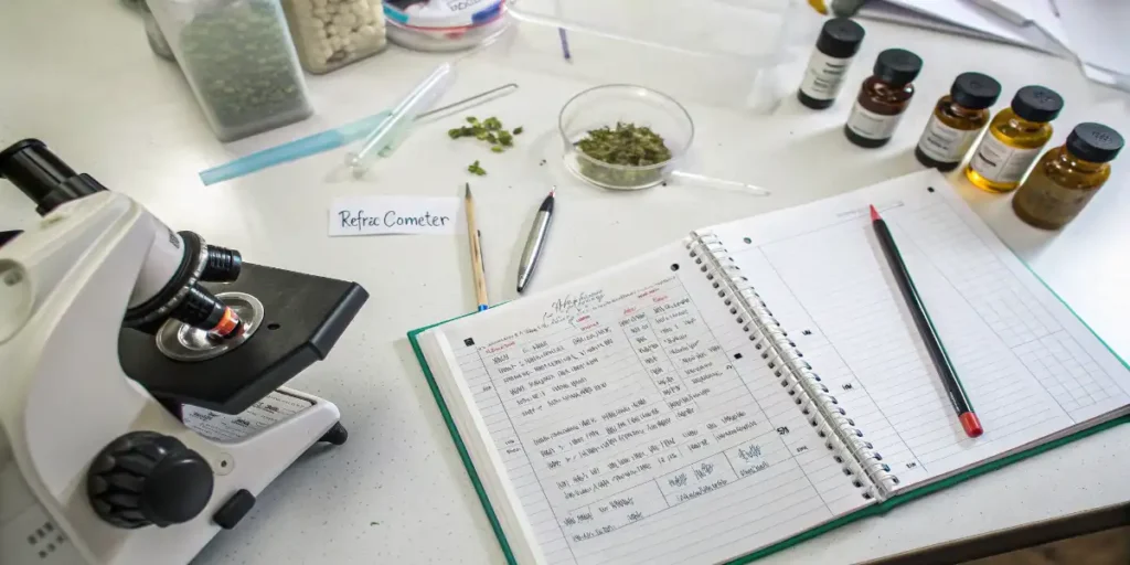 cannabis brix readings notebook microscope setup
