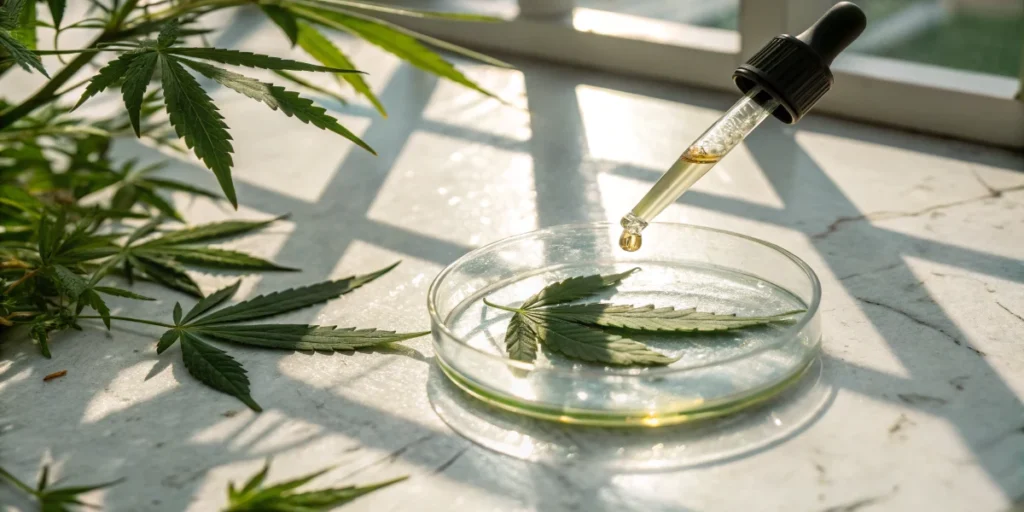 Cannabis extract stability test in petri dish with dropper