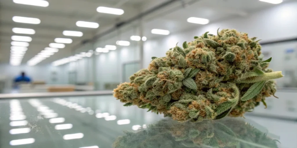 Cannabis bud in laboratory environment for quality analysis