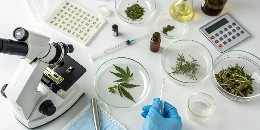 Cannabis plant samples prepared in laboratory for Brix and quality testing.
