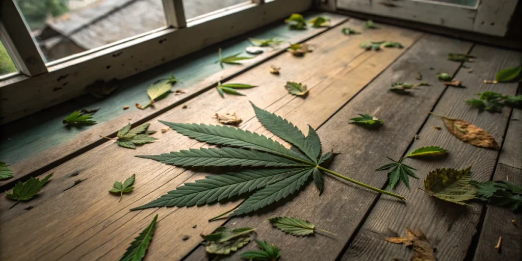 Cannabis leaf showing signs of aging and cannabinoid degradation