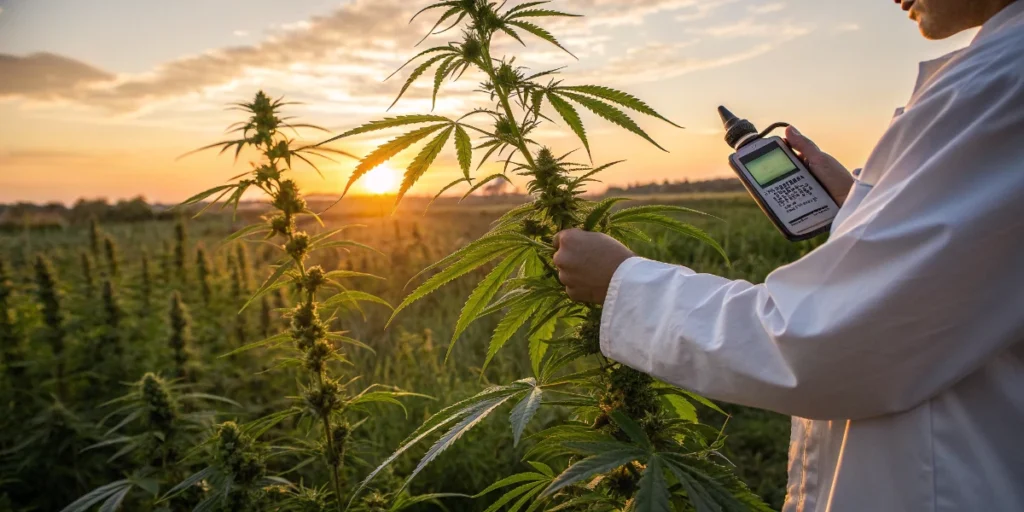 Laboratory analysis of cannabis leaf sample under microscope for plant health evaluation.