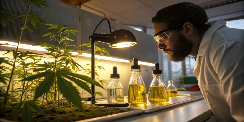Cannabis oil samples exposed to artificial light in lab environment