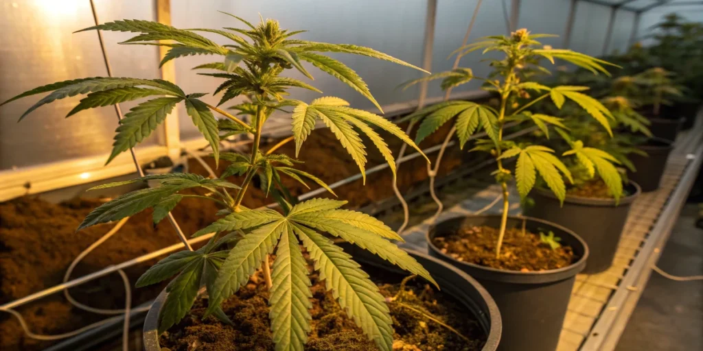 Indoor cannabis plants showing changes over time in controlled environment