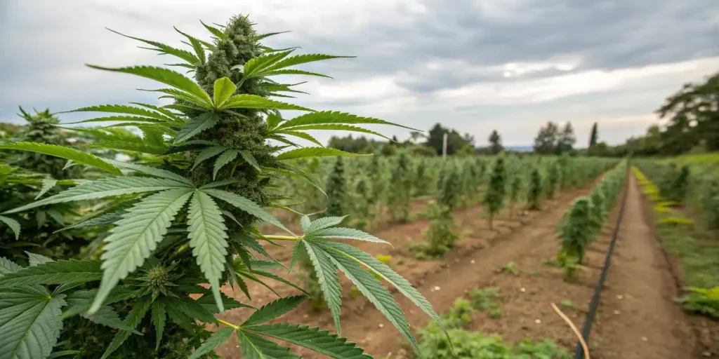 Outdoor cannabis plants growing under natural conditions affecting sugar production and mineral density.
