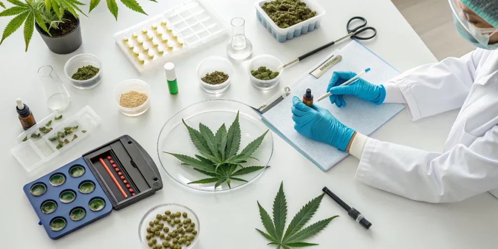 Extracting cannabis plant sap using a dropper for Brix refractometer testing.