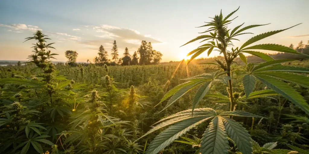 Cannabis crop receiving sunlight essential for photosynthesis and plant energy production.