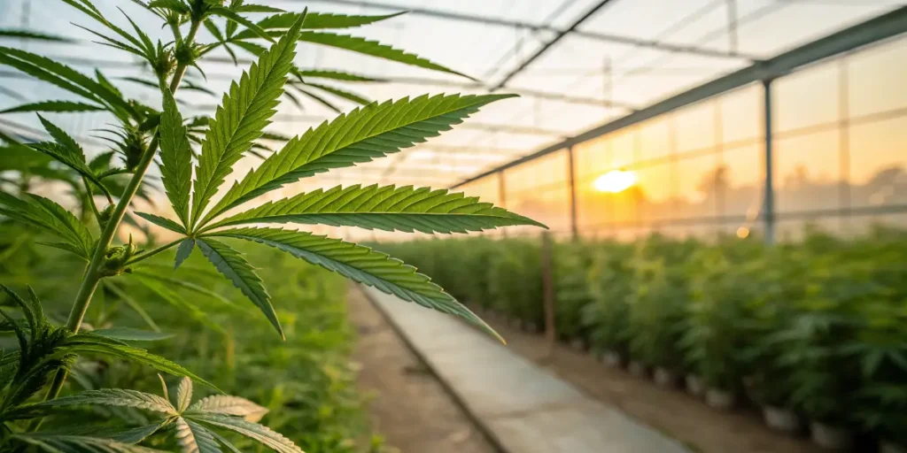Commercial cannabis grow room with rows of plants and balanced Brix levels.