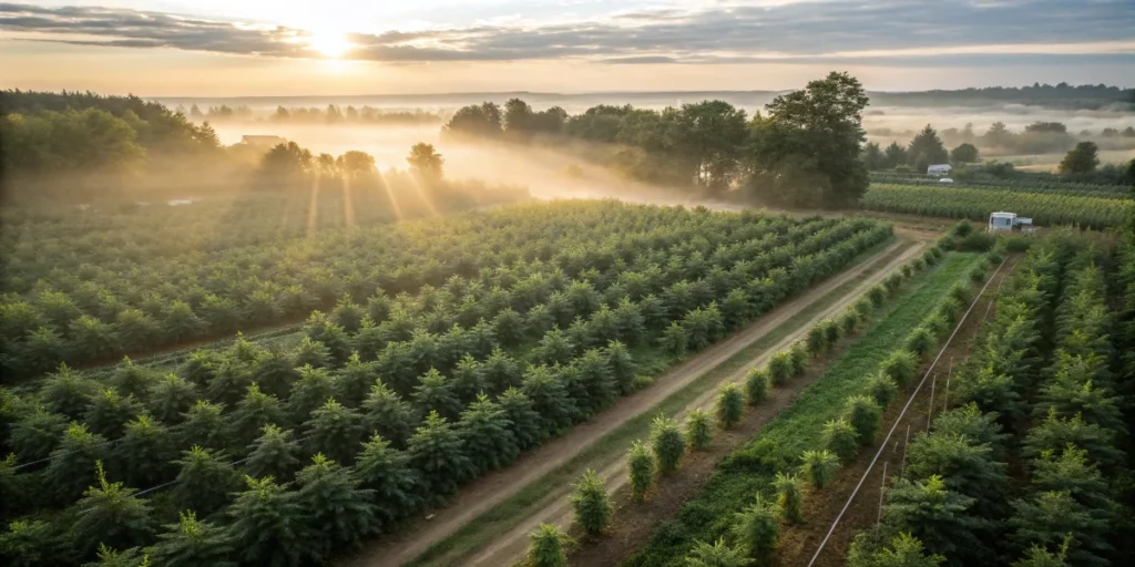 large scale cannabis field managed for high yield and optimal brix levels