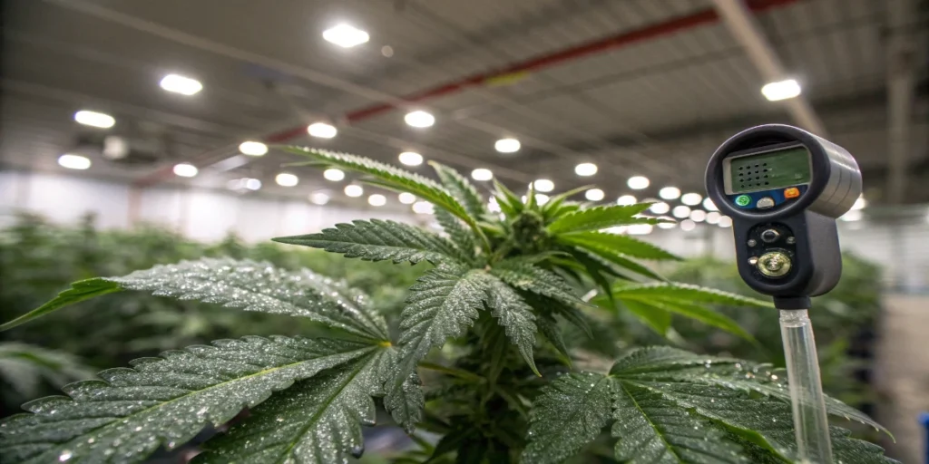 indoor cannabis leaf brix measurement device led grow environment