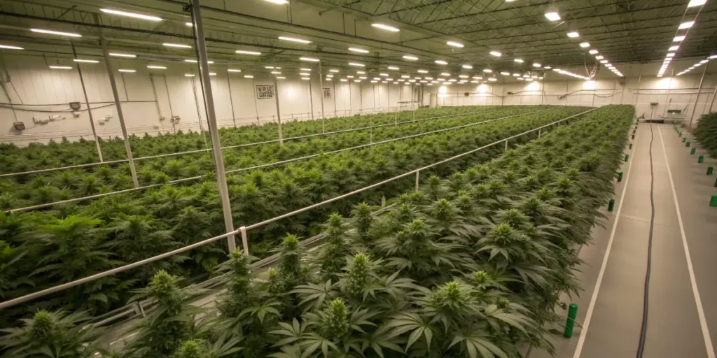 Large indoor cannabis cultivation facility with optimized Brix levels.