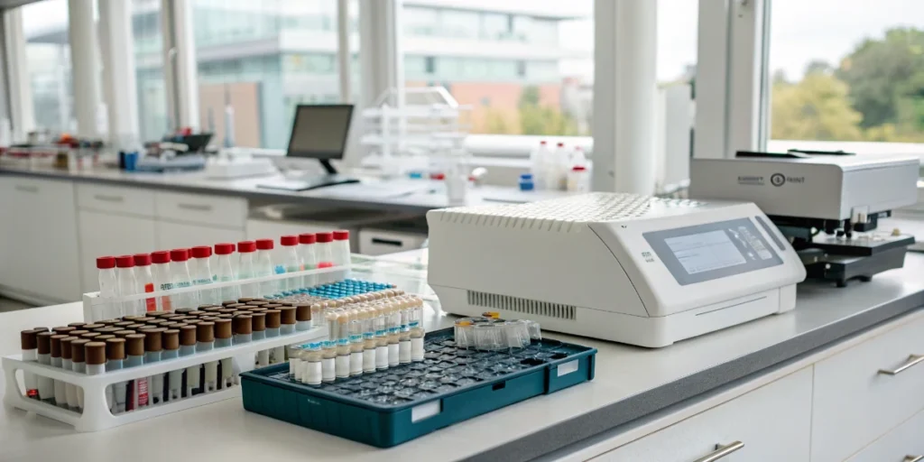 lab equipment and test tubes for cannabis genetic testing