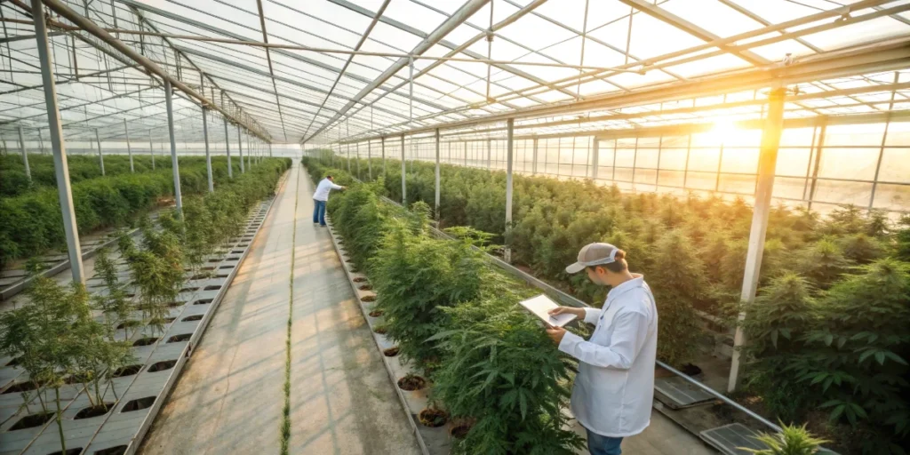 large scale cannabis greenhouse managed using brix data and digital monitoring systems