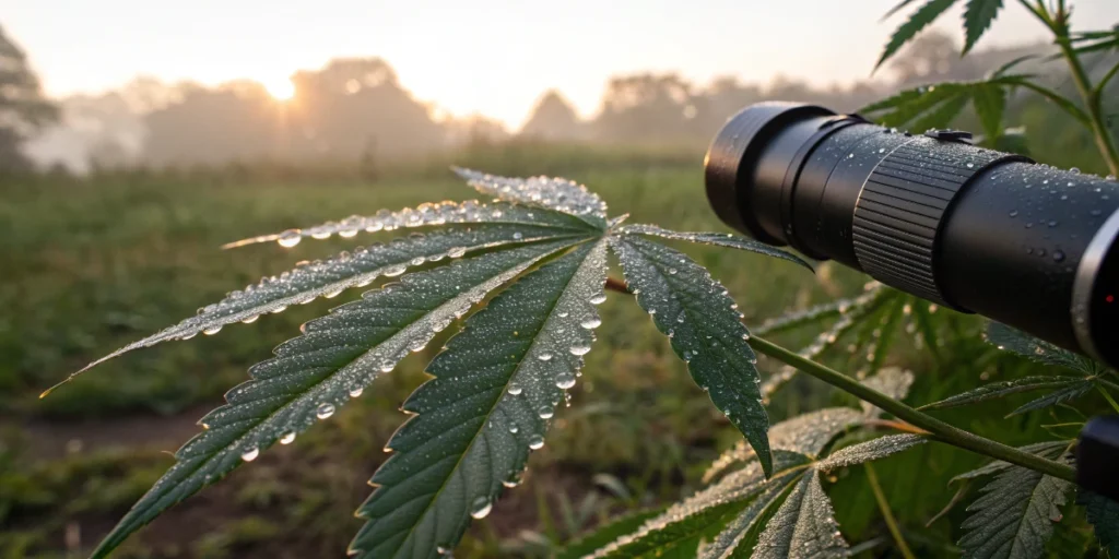 Measuring Brix in cannabis with plant samples and extraction tools on table