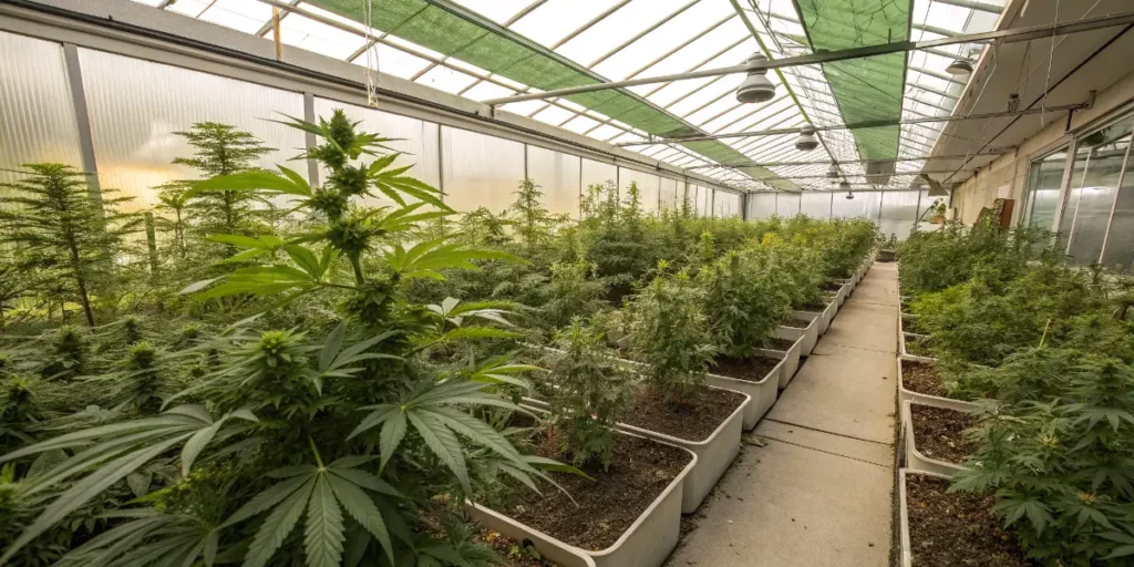 Watering cannabis plants at the root zone to prevent overwatering and leaf chlorosis.