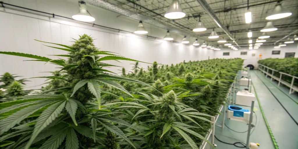 Workers handling cannabis buds in an indoor facility where contamination risks must be carefully managed