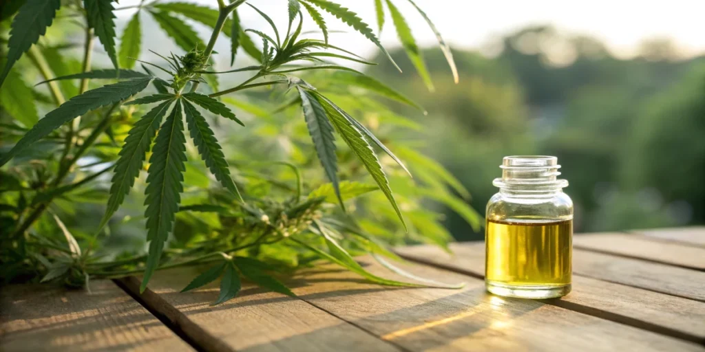 cannabis derived CBD oil in glass container
