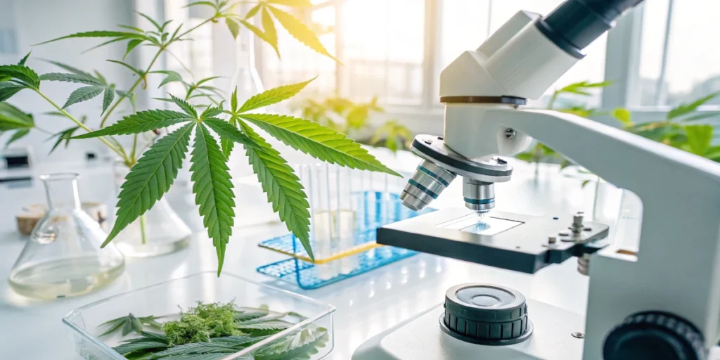 laboratory microscope testing cannabis compounds and cannabinoid changes