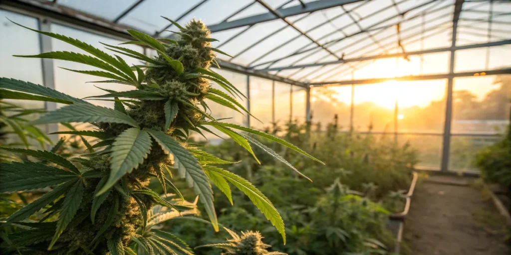 cannabis flower growing in a greenhouse to preserve cannabinoid potency