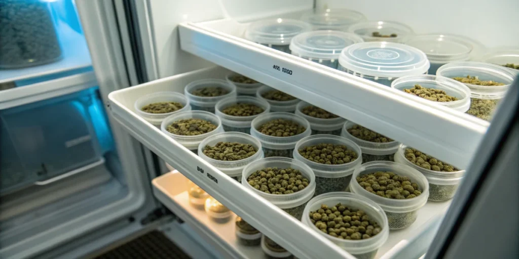 cannabis seeds stored in refrigerator containers for extended viability